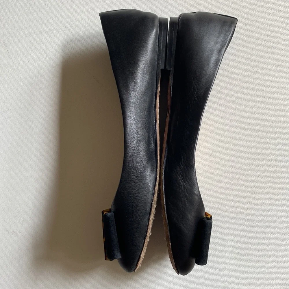 Tory Burch Chase Ballet Nappa Leather Flats - Chase Bow in‎ Black, Size 6.5M